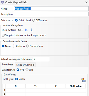 Définition de Mapped Fields avec repère cylindrique
